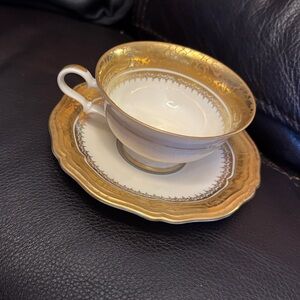 GermanRosenthal Gold $ White Demi Teacup and Saucer Chippendale Behnhof Selb
